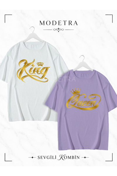 Modetra Women's Men's King Queen Design Medium Front Printed Lover Couple Com...