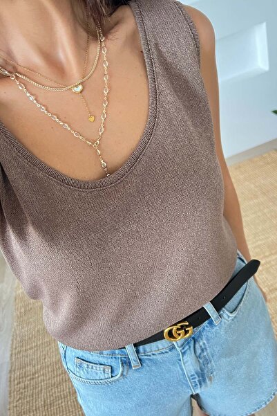 butikhola بلوزة بدون أكمام باللون البني من ميرسيريزد