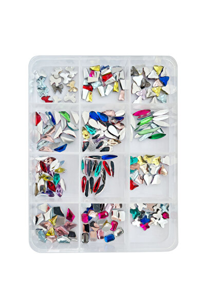 OEM Decoratiuni Unghii Nail Art, Strasuri, Multicolore, 12 Modele, 12 Compart...