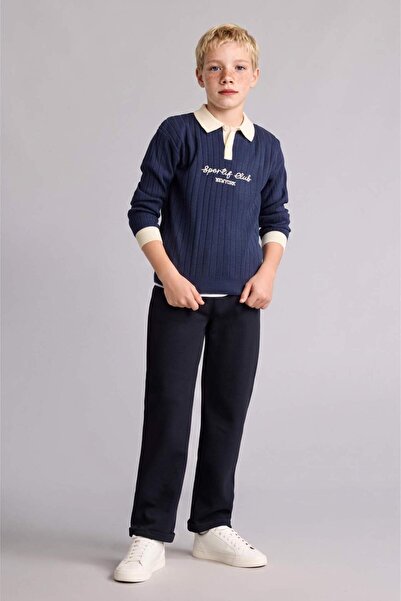 DeFacto Regular Fit Straight Leg Pique Navy Blue Trousers for Boys H5349A826Au