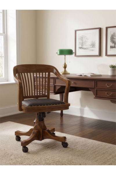 Gazzini Furniture Throne Deri Döşemeli Ahşap Ofis Sandalyesi