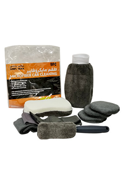 SAFI WAX 9-Piece Microfiber Car Cleaning Kit with Wash Glove, Cloths, Sponge,...