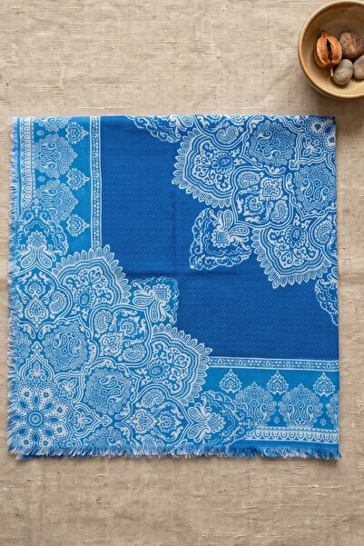 hadiora Women's Blue and White Ethnic Patterned Stylish Hijab Flared Scarf