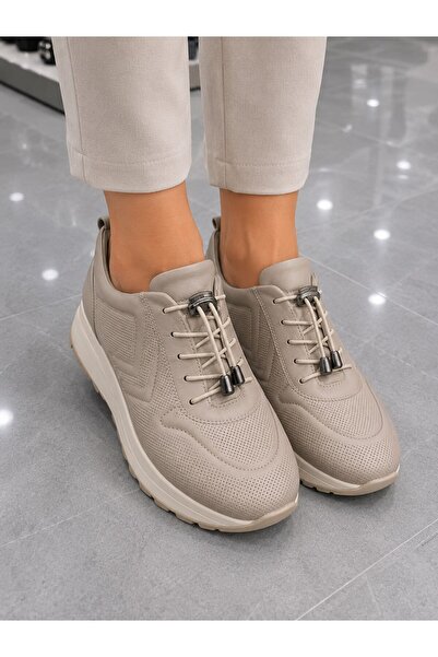 DERİ KABUSU Genuine Leather Elastic Women's Sports Shoes K88