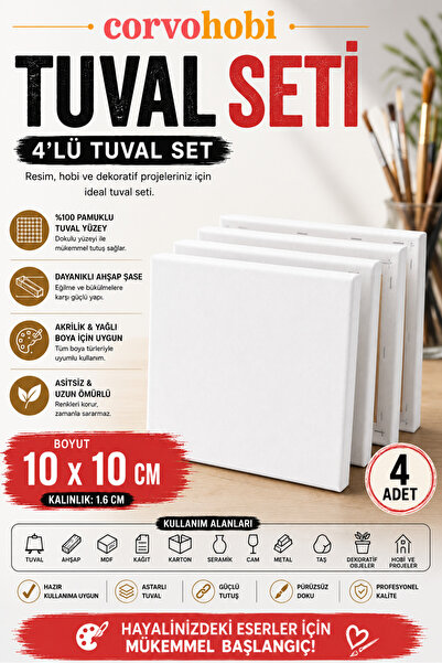corvo hobi 10x10 cm 4'lü tuval Seti Hobi Seti Boyama Setleri
