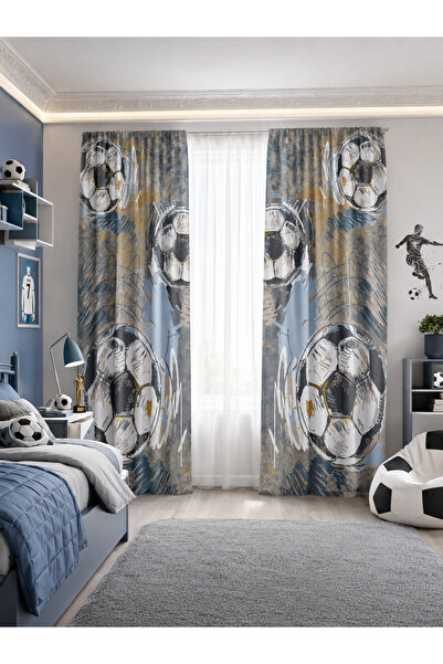 HOMESSA Football Patterned Double Winged Children's Room Background Curtain