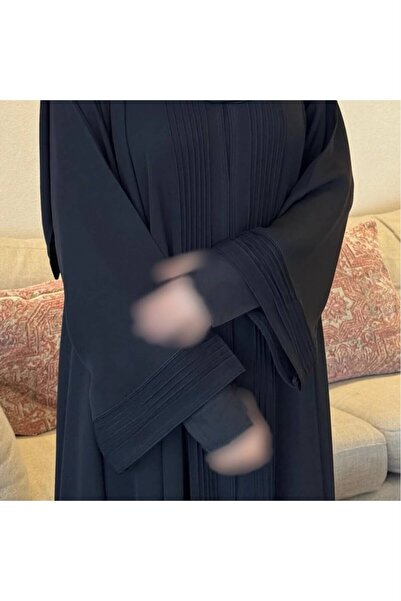 Elena Najwa Royal Crepe Abaya, jet black, half-circle cut, closed with a hidd...