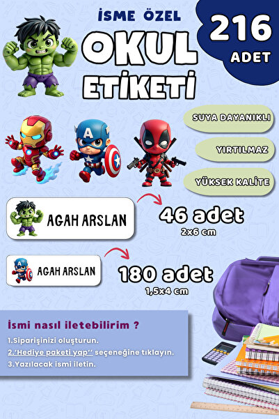 Hume Craft 226 Adet Kişiye Özel Okul Etiketi Kalem Defter Etiketi Özel Isim Y...