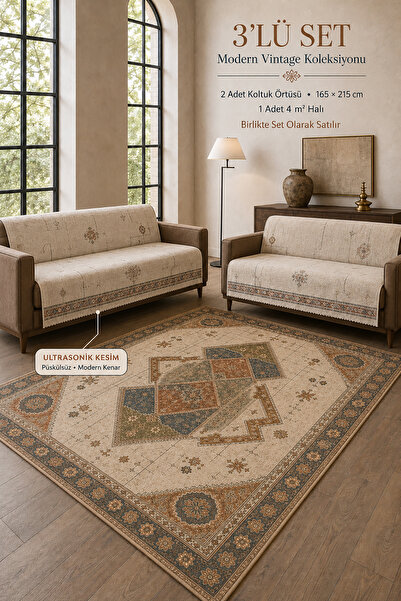 GECE HOME 3’lü Set 2 Adet 165x215 cm Koltuk Örtüsü + 1 Adet 4m2 160x230 cm Ka...