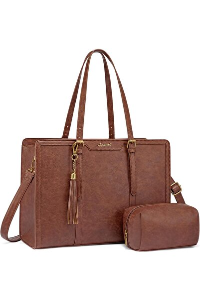 LOVEVOOK Laptop Bag for Women Vintage Leather Laptop Tote 15.6 inch Large Cap...