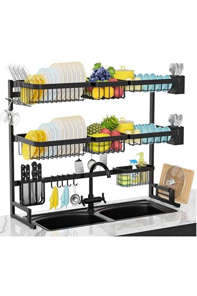 DubaiGallery 3 Layer Over The Sink Dish Drying Rack Organizer Black