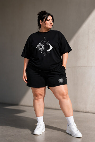 Rubonia Women's Plus Size Sun and Moon Printed Cotton Single Jersey Oversize ...