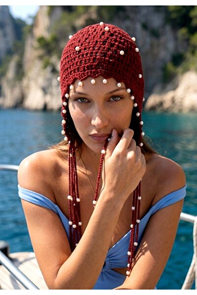 LAGRANZE Pearl Dream Bonnet – Hand-Knitted Bohemian Hat with Pearl Detail