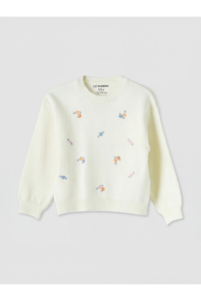 LC Waikiki Crew Neck Girls' Embroidered Knit Sweater