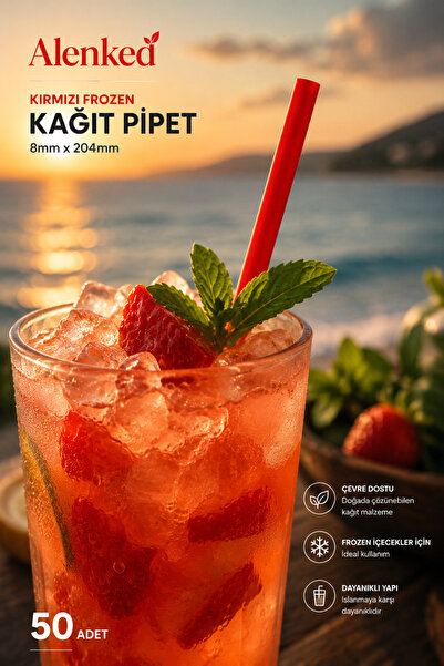 alenked Red Frozen Paper Straws 8mm 204mm 50 Pieces
