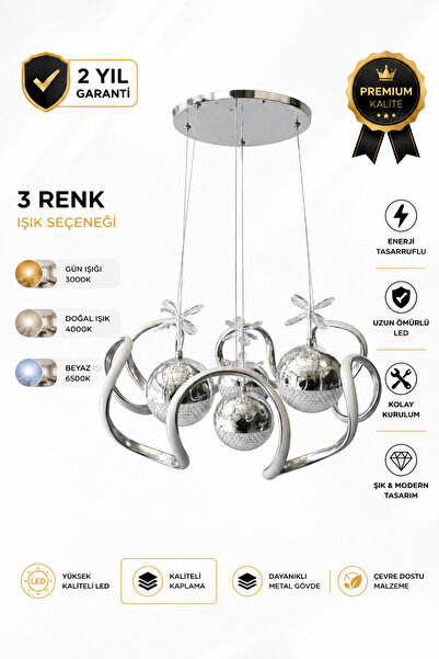 İnnovationLight 3 Renk Modlu LED Avize A+Kalite Krom 4 Toplu Ayarlanabilir uz...