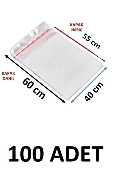 MTKardeşler 100 Pieces 40 X 55+5 cm Adhesive Transparent Opp Bags 40X60 Opp B...