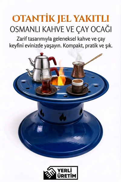 Karahisarlı Mavi Otantik Jel Yakıtlı Osmanlı Kahve ve Çay Ocağı – Taşınabilir...