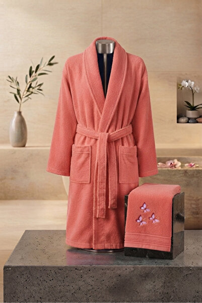 VENTİ VENTİSCA Vinera Cotton Textured Unisex Shawl Bathrobe and Hair Towel Se...