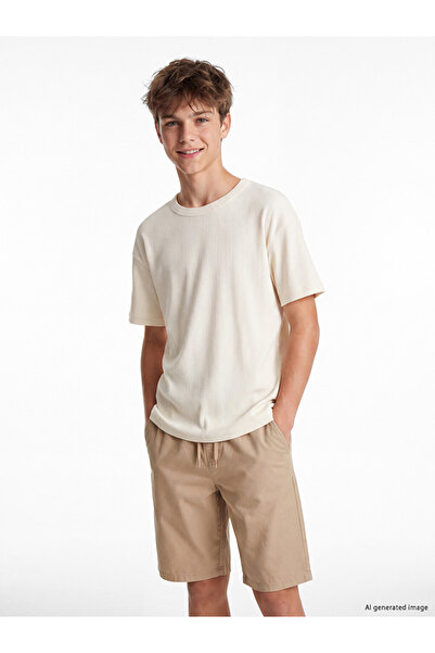 LC Waikiki Lcw Kids Beige Crew Neck Ribbed Boys' T-Shirt