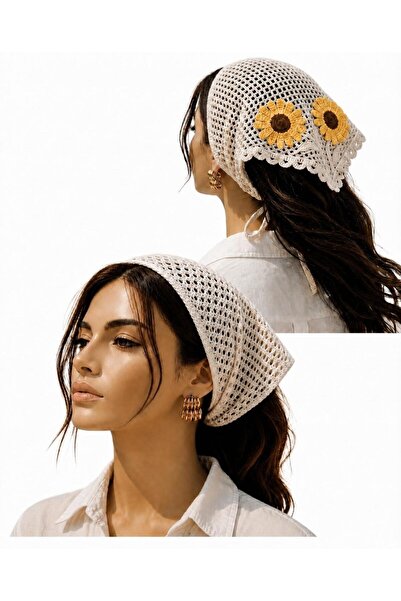 İNCİ ÇEYİZ 2-Pack Vintage Yellow Daisy Bohemian Crochet Pink Floral Bandana