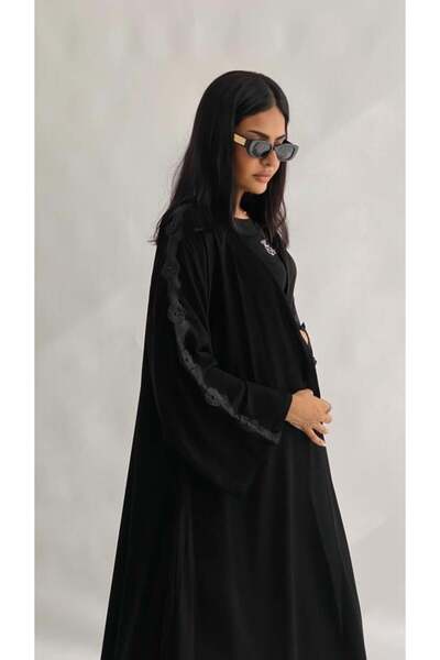 Alnoor abaya Black Abaya Women's Full Wrap Open Abaya with Flared Sleeves and...