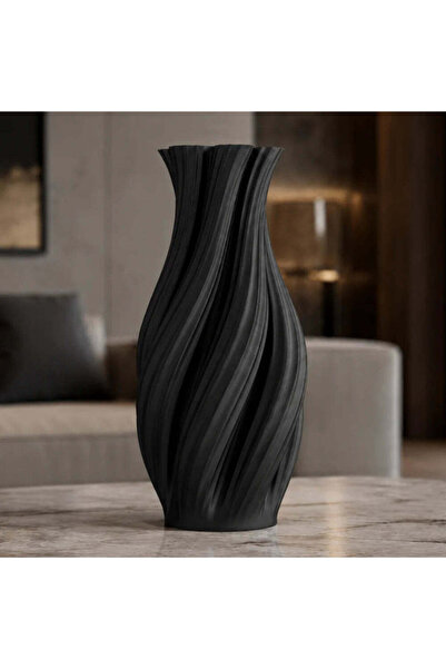 OEM Vaza negru mat, 20 cm, cu model fluid, ideala pentru flori artificiale