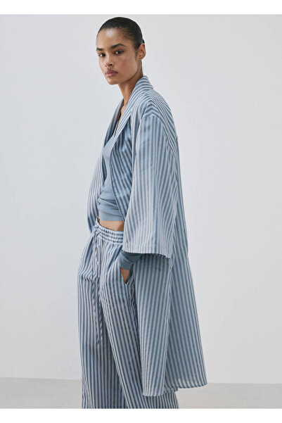 MANGO Woman İpek karışımlı çizgili pijama pantolon