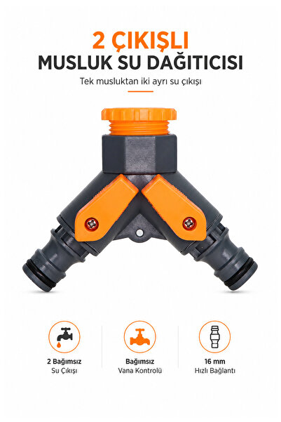 CONOCER 2 Çıkışlı Musluk Su Dağıtıcısı Y Tipi Vanalı Hortum Çıkış Ayırıcı 1/2...