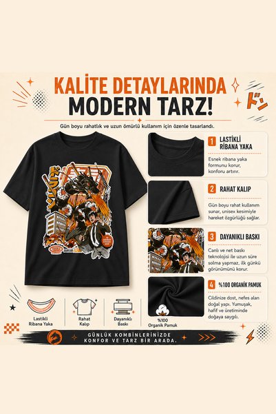 BB T SHIRTS Kaiju City Attack Printed 100% Cotton Women's Men's Unisex Crew Neck Regular Fit T-Shirt