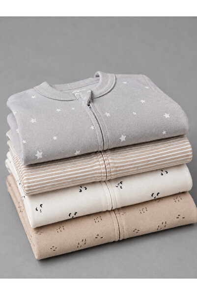 My Babies Label 4-Piece Unisex Zippered Cotton Baby Romper Set – Newborn & 0-...