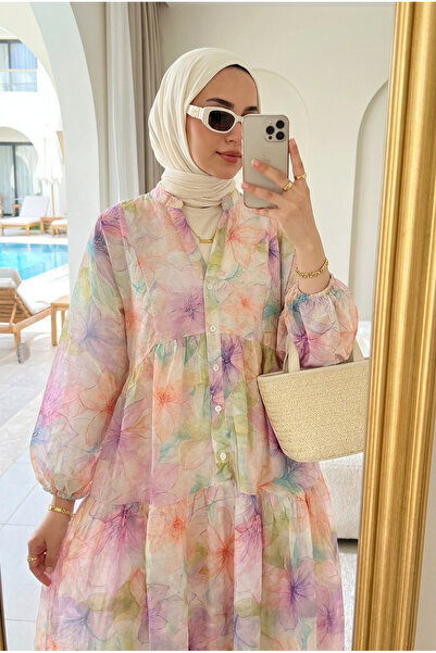 Kirazca Butik Women's Colorful Garden Patterned Hijab Dress (Unlined)