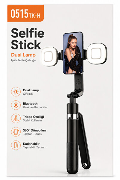 Moxti Çift Işıklı Telefon Tutucu Selfie Çubuğu Standı Yapay Zeka Yüz Takip Gi...
