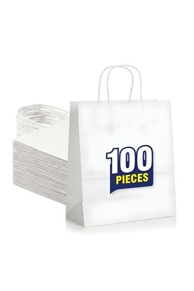 Duravel 100Pcs Packing Kraft Paper Bag White Twisted Handle 34X33X18 cm Paper...