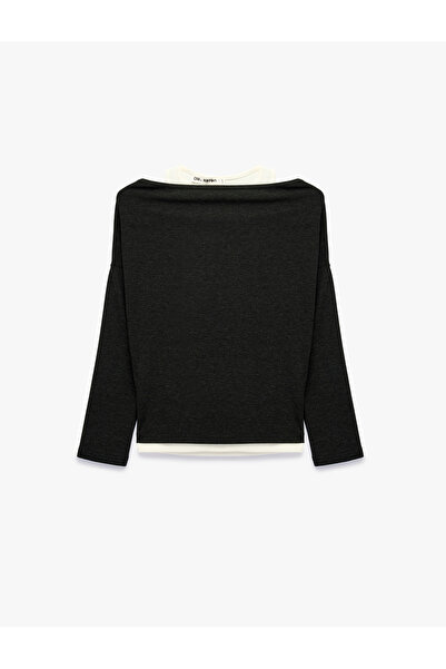 Koton Slim Fit Asymmetric Collar Layered Long Sleeve T-Shirt