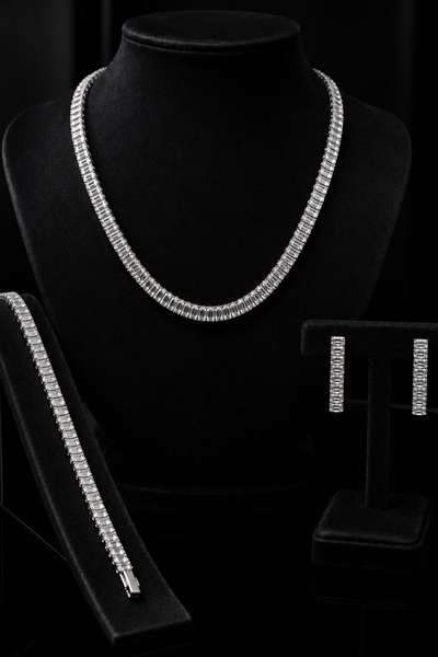 OSMANLI GÜMÜŞ Women's Bijouterie Necklace Earrings Bracelet Belleza Model Zir...