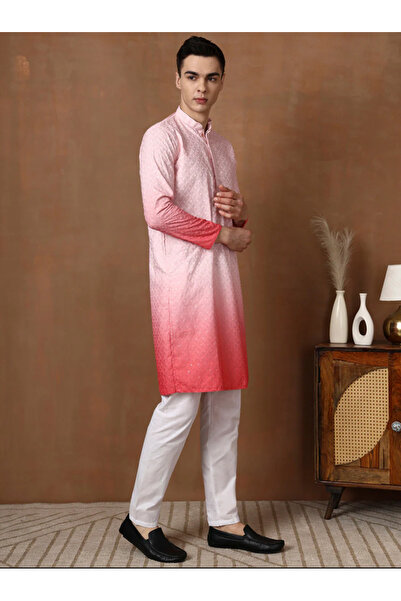 Devoiler Mens Ombre Thread Work Cotton Kurta Set