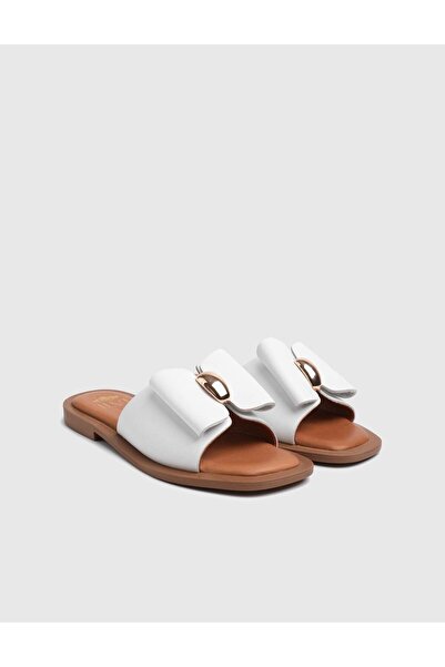 İLVİ Naia Genuine Leather Women's White Slippers