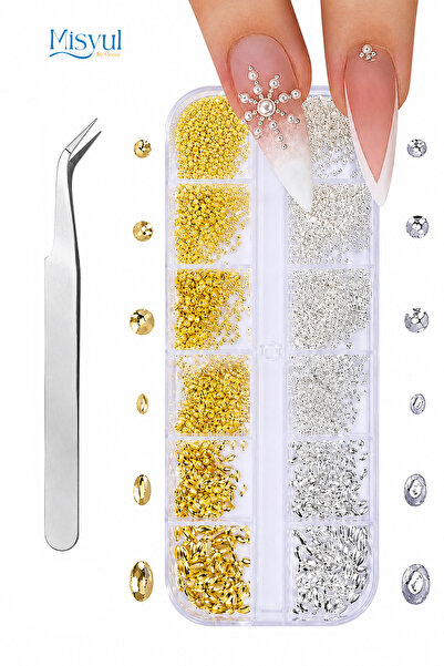 Misyul Tırnak Süsleme Gold & Silver Taş Seti, Nail Art Tırnak Süslemesi