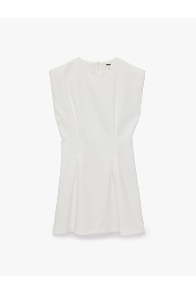 Koton Crepe Fabric Sleeveless Crew Neck Pleated Mini Dress