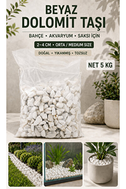 HERA BEYAZ DOLOMİT TAŞI 5 KG 2-4 CM ORTA / MEDİUM SİZE BOY TOZSUZ YIKANMIŞ