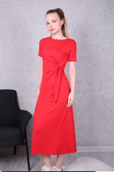 Veni Life Women's Relaxed Fit Side Tie Short Sleeve Slit Midi Dress