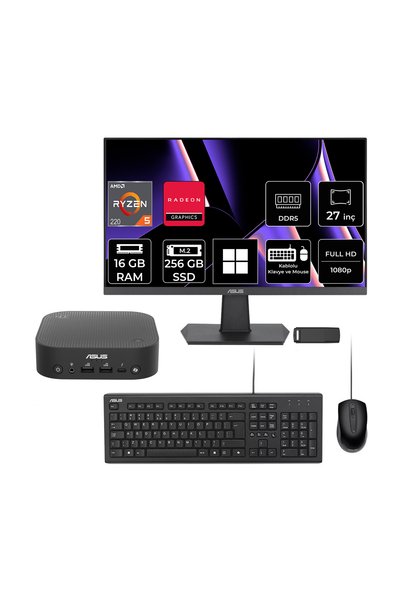 ASUS ExpertCenter PN54-S1 Ryzen 5 220 16GB RAM 256GB SSD 27" Full HD Monitör Win11 Pro PN54-BBR522MNS1P806 Mini Masaüstü Bilgisayar + PER4 USB BELLEK