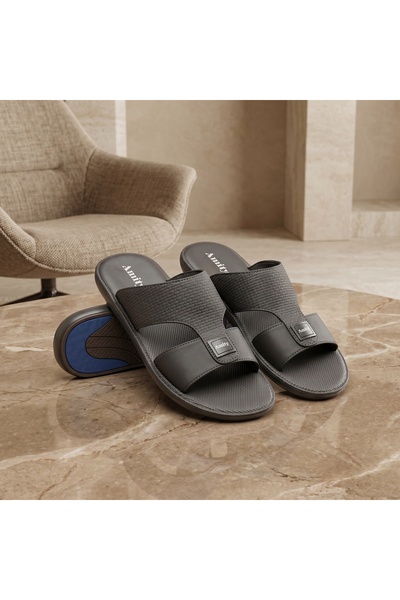 Lucky Steps Men's Woven Texture PU Leather Double Strap Slide Sandals Anti-Sl...