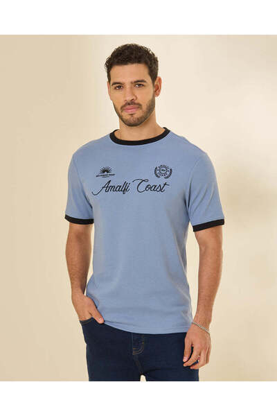 REDTAG Men Blue Printed Active T Shirt