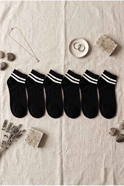 hadiora Women's Black Double Striped 6-Piece Booties Socks Set - Sports Short...