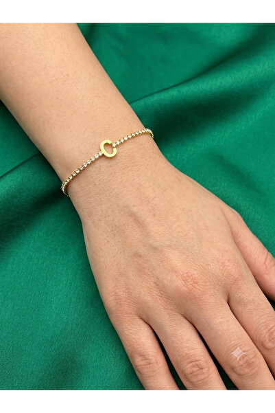 BİJU YILMAZ Steel Letter Bracelet with Stones