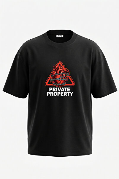 Anetos Barbed Heart Design Printed Oversize Black T-Shirt