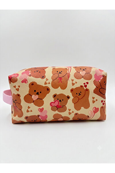 PALTO TASARIM Hearted Teddy Bear Design Travel Bag - Bag Organizer Cosmetic Bag