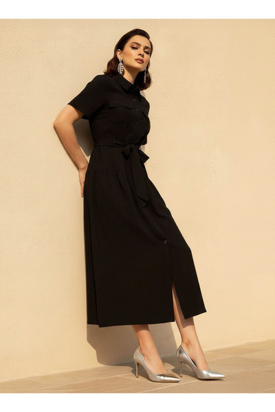 FAV SOLID MIDI SHIRT DRESS